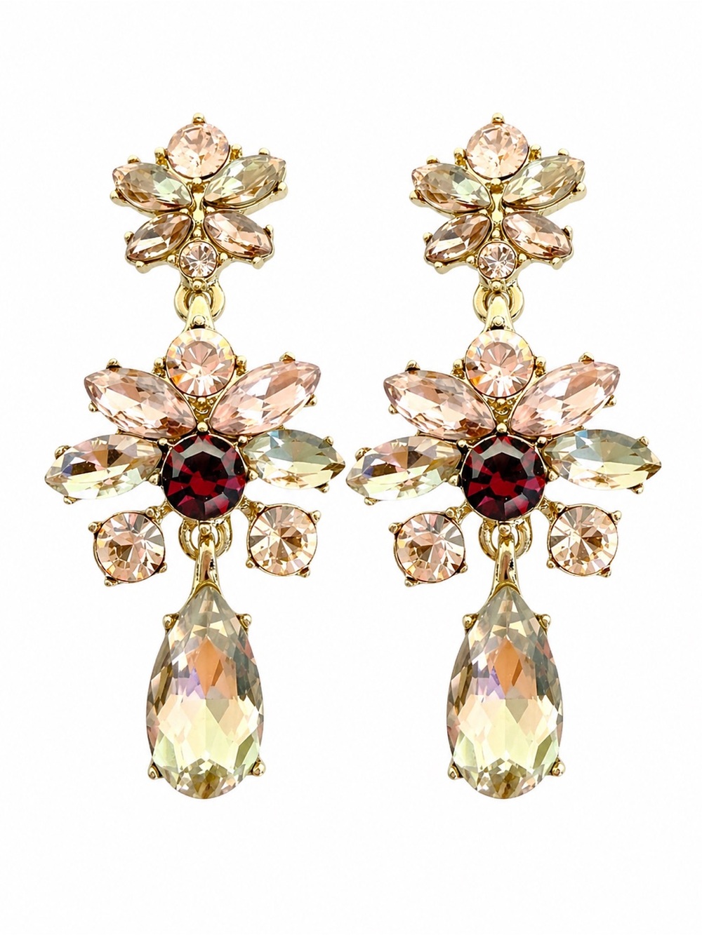 Givenchy Gold-Tone Mixed Crystal Flower Drop Earrings.